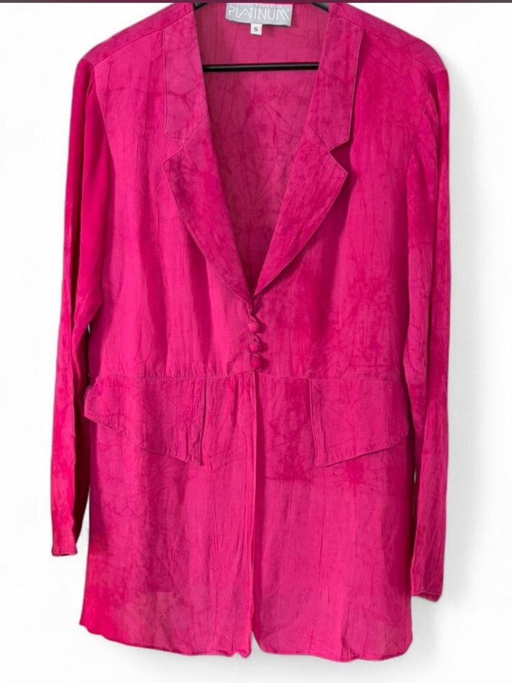VINTAGE 90s Platinum by Dorothy Schoelen Washed Crepe Drapey Button-Front Blazer